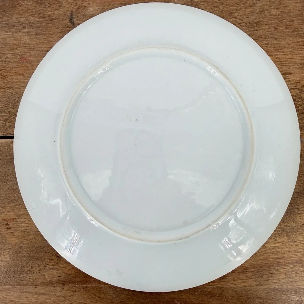 VTG Late 20 Century Easter Plate with Hand Painted Bunny Rabbit Eggs Silver Trim